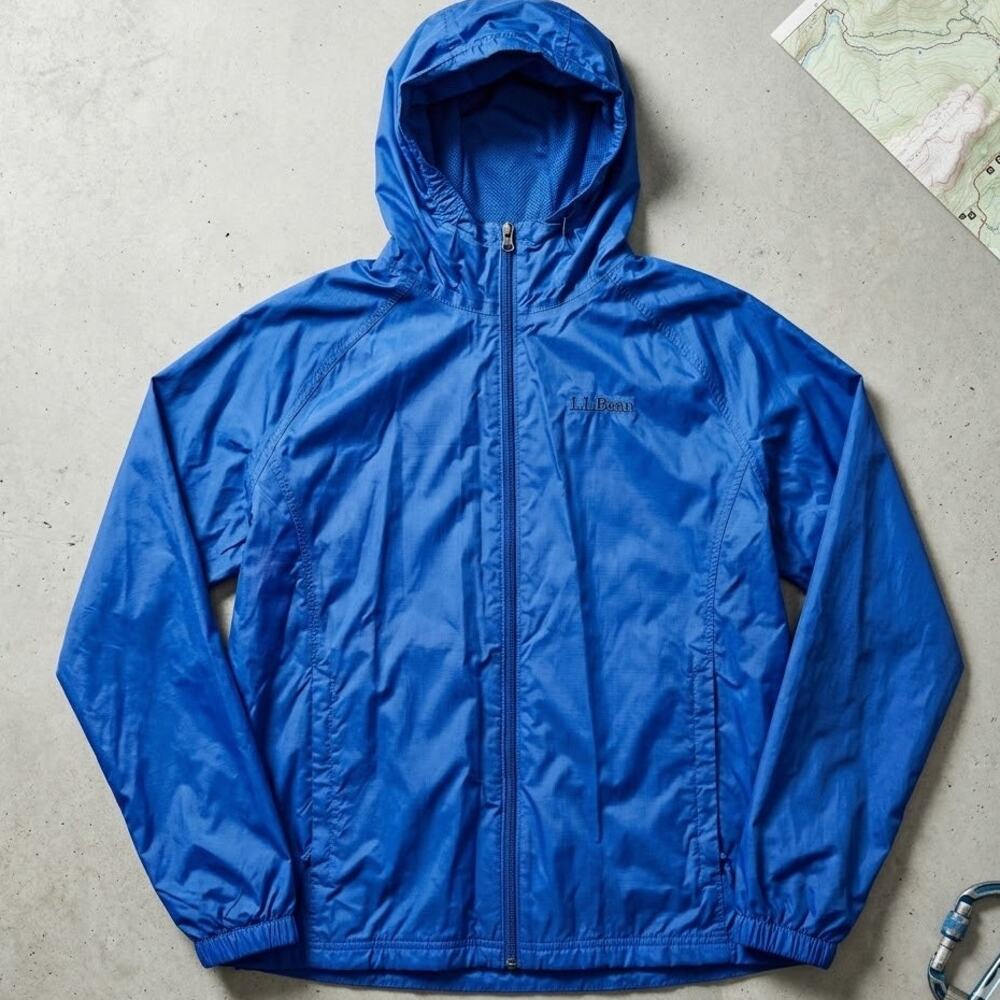L.L.Bean Discovery Rain Jacket Men’s Large Blue Packable Hooded Shell